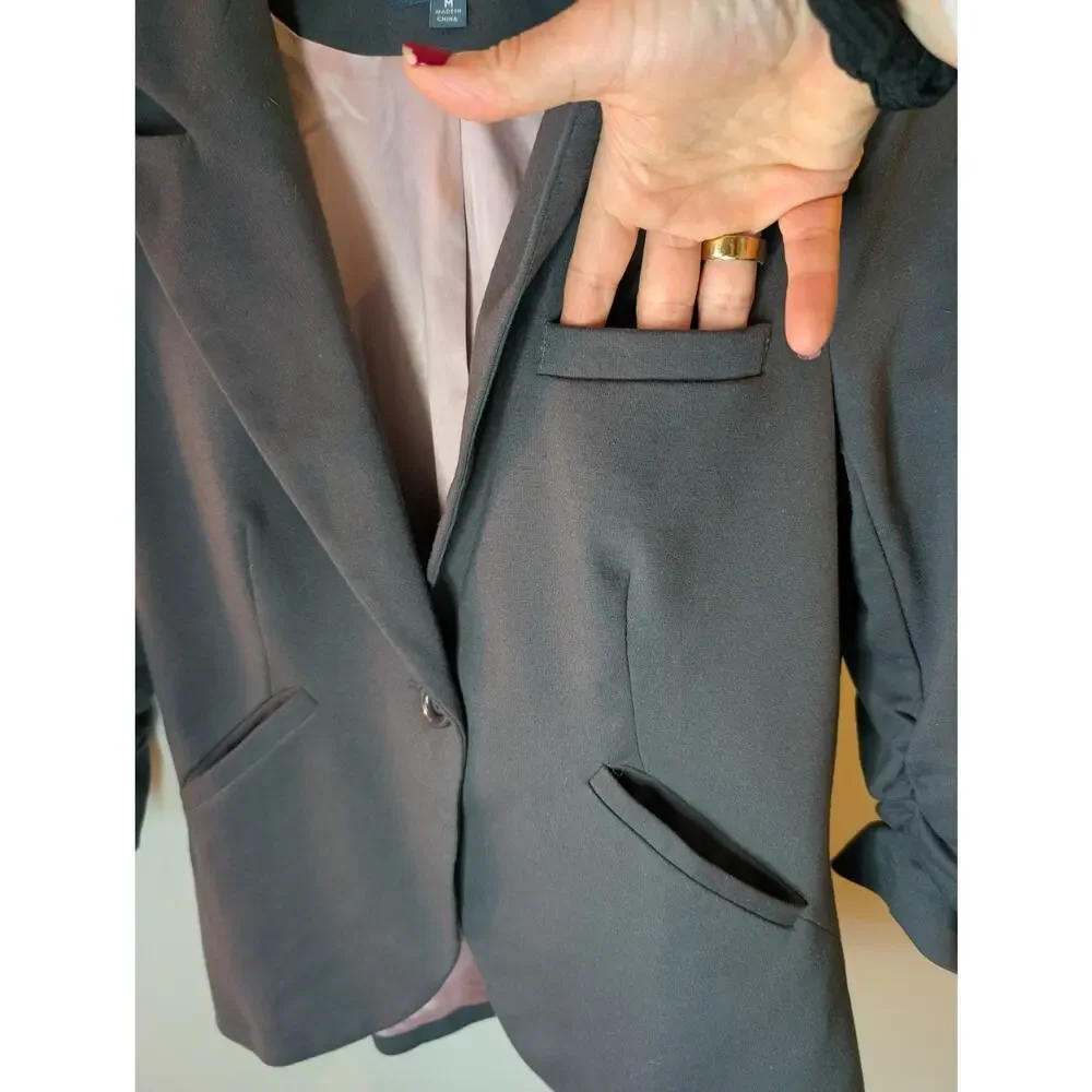 ModCloth Blazer Bundle Black Gray Ruched Sleeve Office Career Medium Lot 2 Pc